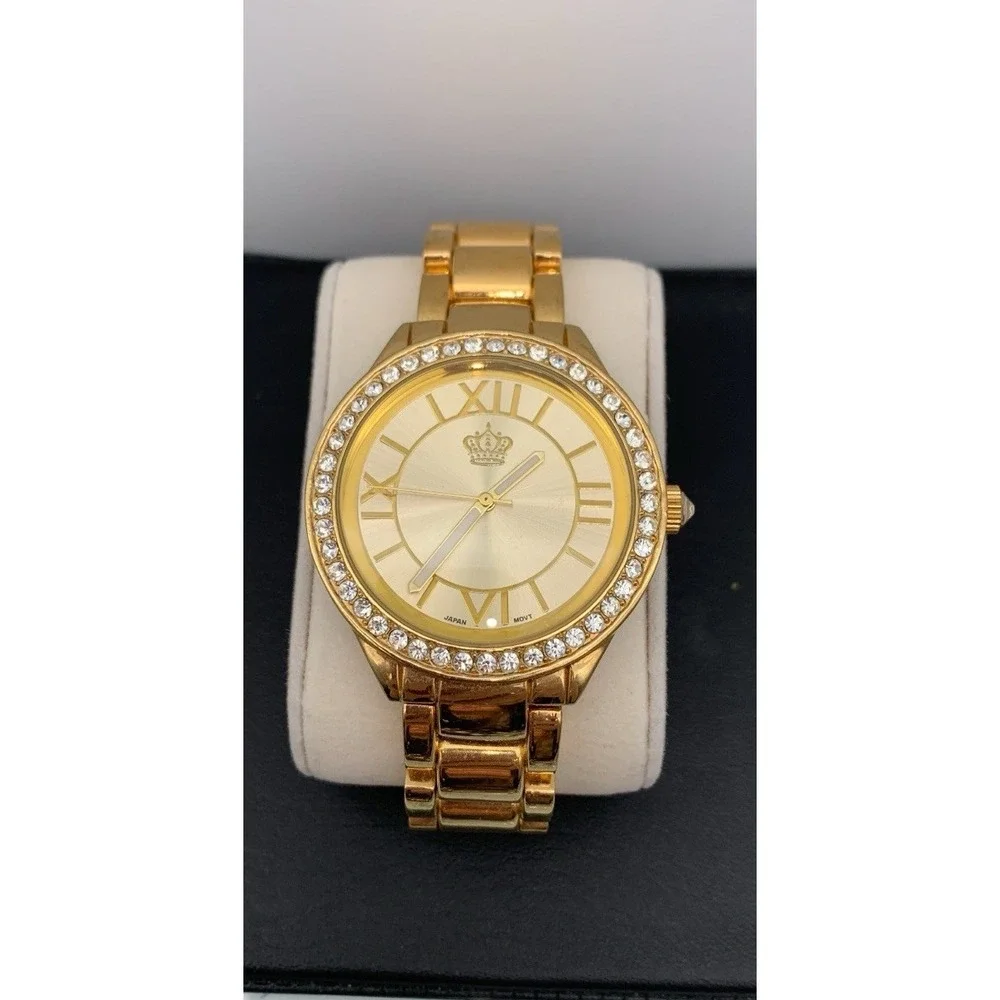 Premier Designs Womens Watch 40mm Gold Tone Dial Crystals Needs Battery